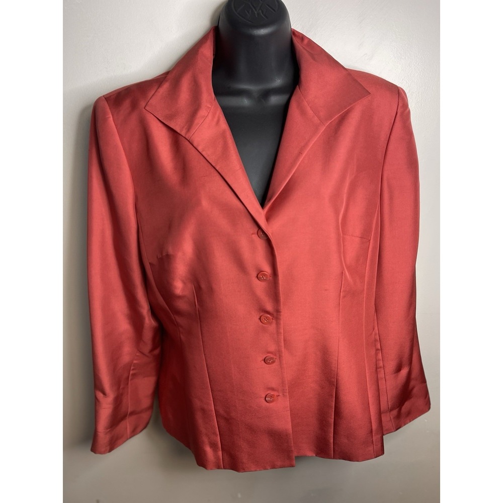 Vintage Women's 12 Amanda Smith Pure Silk Salmon Double-Breasted Blazer *flaw